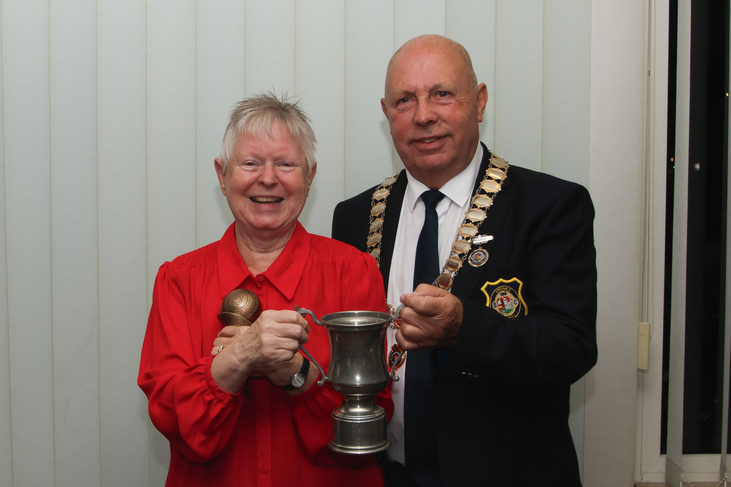 Presentation to Ladies Championship Pairs Winners 2023 Mabel Hahner (and Les Tiley not pictured)